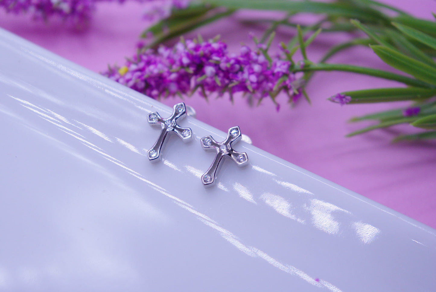 Cross with Cubics Stud Earrings