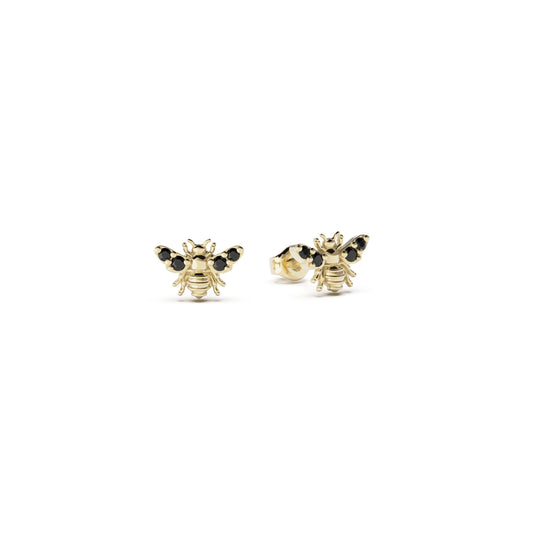9ct Gold BeeLoved Stud Earrings - Black