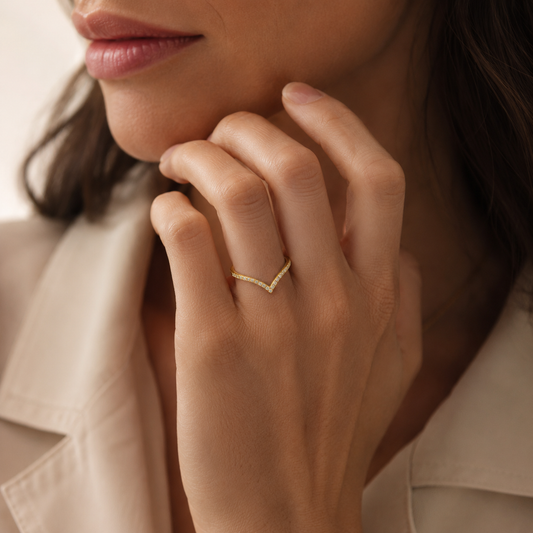 9ct Gold Heather Stack Ring - White Stones
