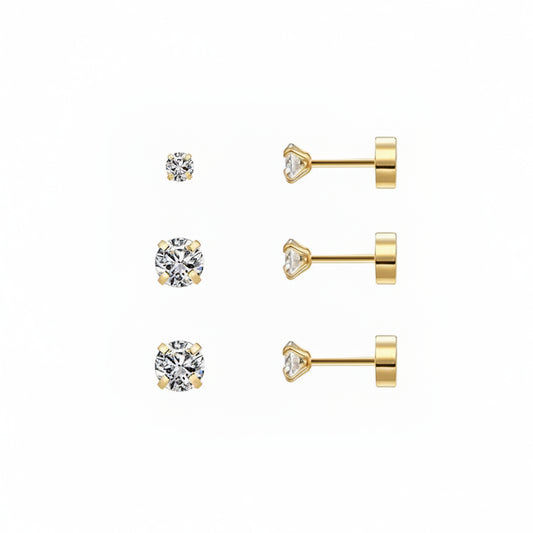 Dazzle Cubic Stud Earrings (Twist Flat Back)