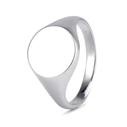 9ct White Gold Round Signet Ring - 9mm