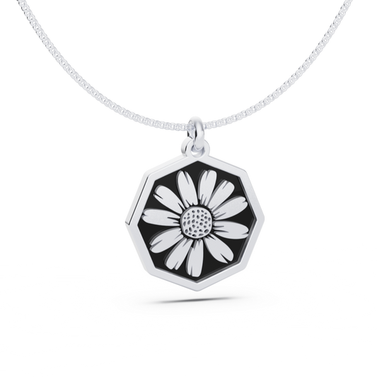 April (Daisy) Birth Flower Octagon Pendant - 925 Silver