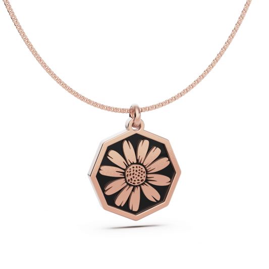 April (Daisy) Birth Flower Octagon Pendant - 9ct Rose Gold