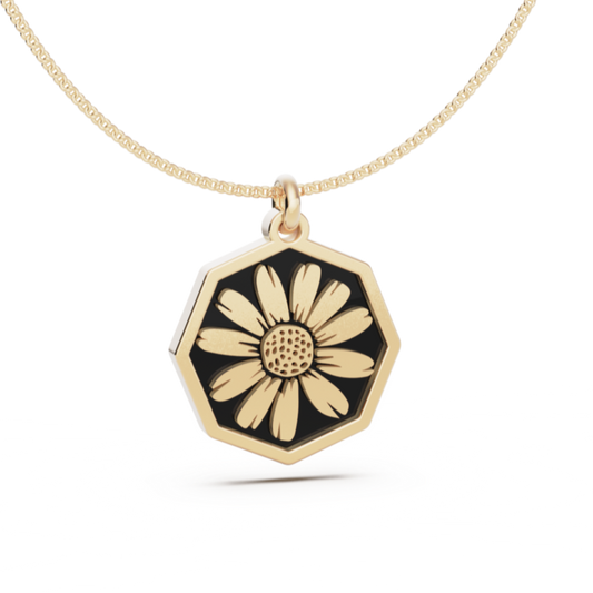 April (Daisy) Birth Flower Octagon Pendant - 9ct Yellow Gold