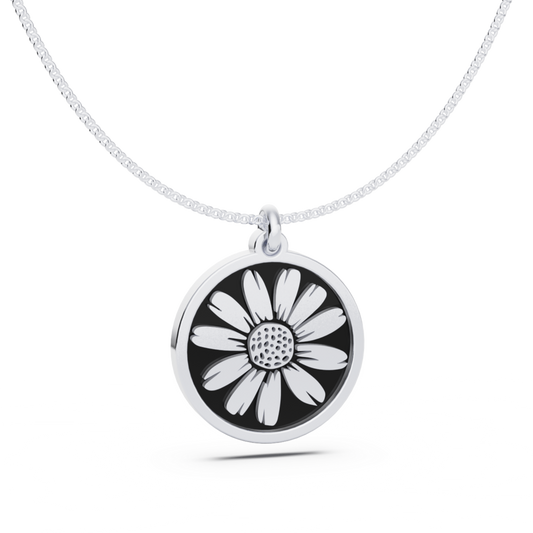 April (Daisy) Birth Flower Round Pendant - 925 Silver