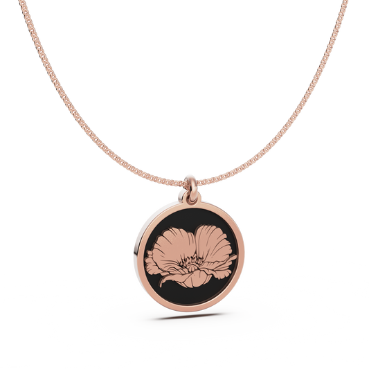 August (Poppy) Birth Flower Round Pendant - 9ct Rose Gold