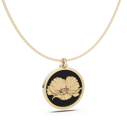 August (Poppy) Birth Flower Octagon Pendant - 9ct Yellow Gold