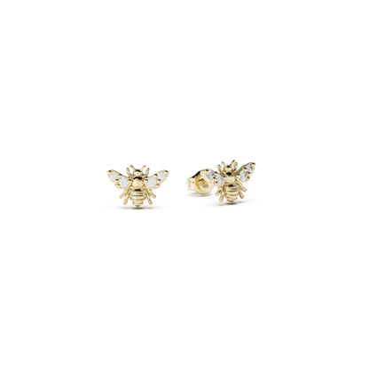 9ct Gold BeeLoved Stud Earrings - White