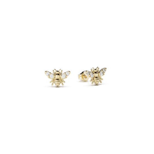 9ct Gold BeeLoved Stud Earrings - White