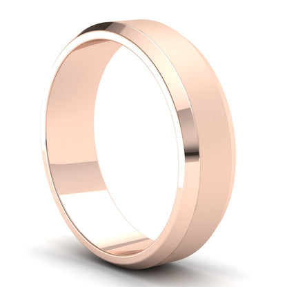Men's Wedding Band: 9ct Rose Gold Bevelled band with brushed centre