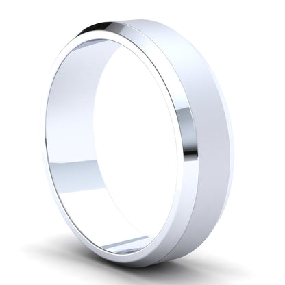 Men's Wedding Band: 9ct White Gold Bevelled band with brushed centre