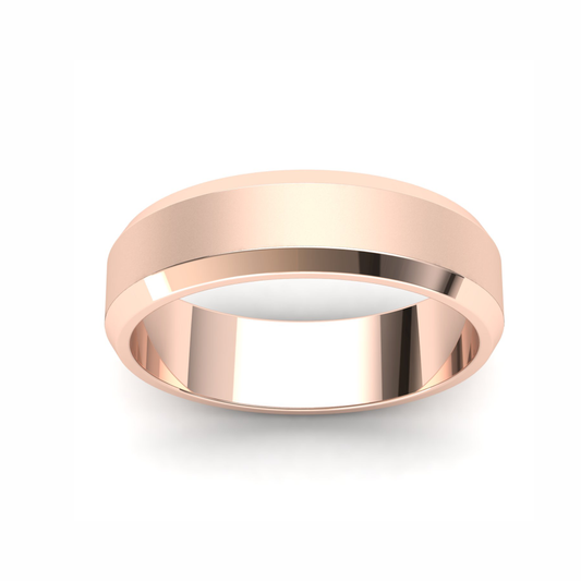 Men's Wedding Band: 9ct Rose Gold Bevelled band with brushed centre