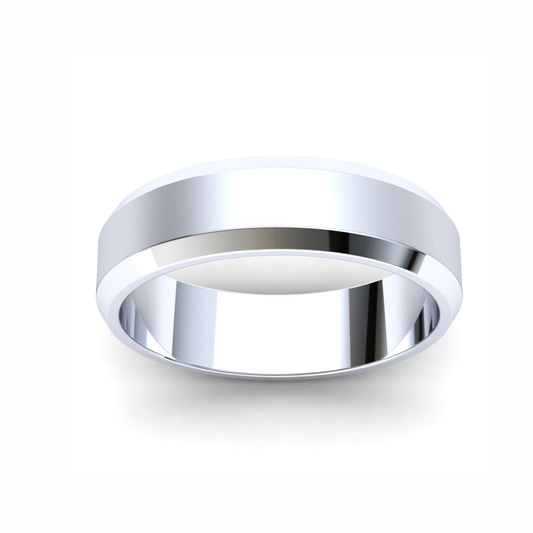 Men's Wedding Band: 925 Sterling Silver Bevelled band with brushed centre