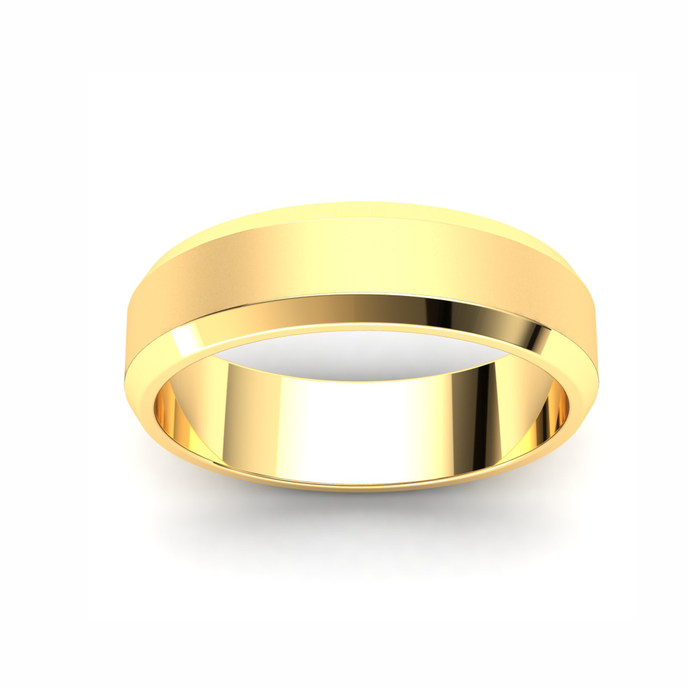 Men's Wedding Band: 9ct Yellow Gold Bevelled band with brushed centre