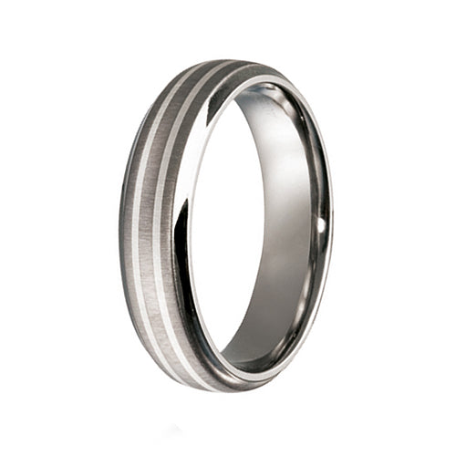 Men's Wedding Band: Titanium with Silver Inlay (6mm)