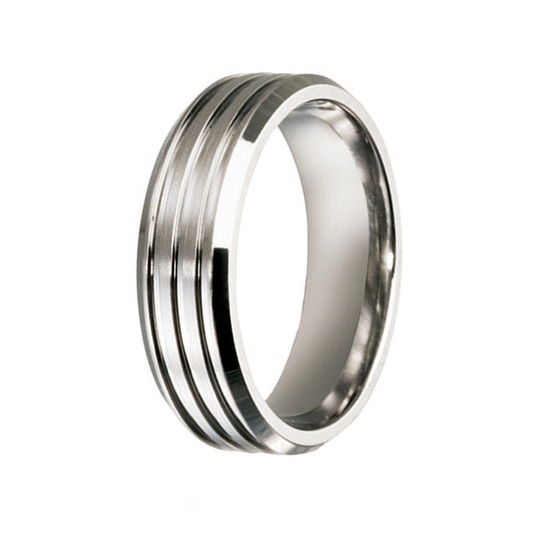 Men's Wedding Band: Triple Grooved Titanium (7mm)