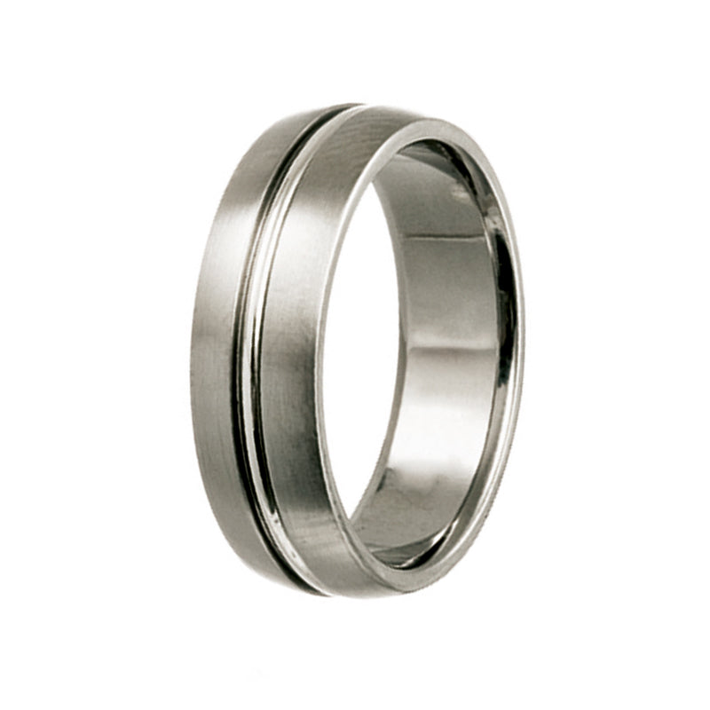 Men's Wedding Band: Titanium With Silver Centre Line Inlay (7mm)