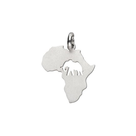 Africa Map & Elephant Cut Out Pendant- 9ct White Gold