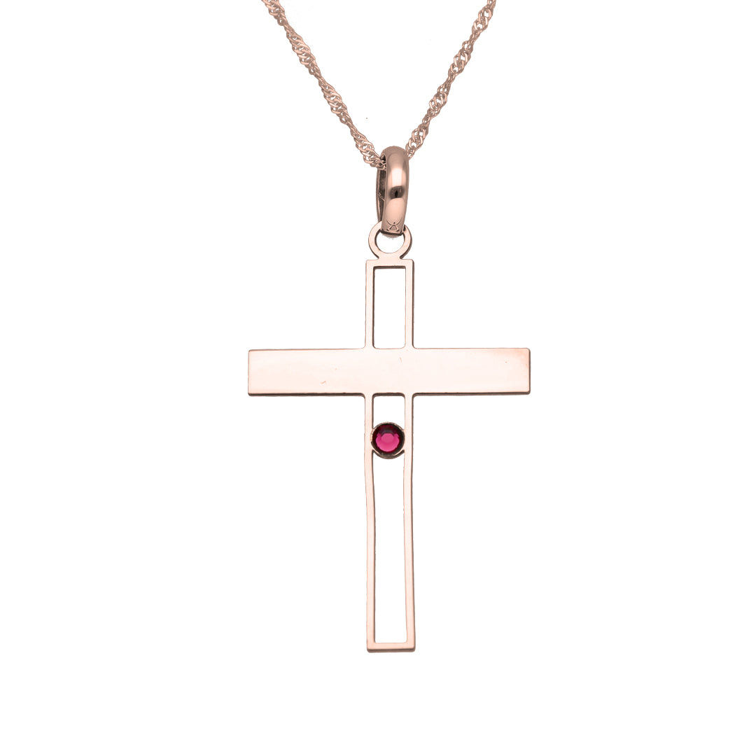 Cross With Birthstone- 9ct Rose Gold