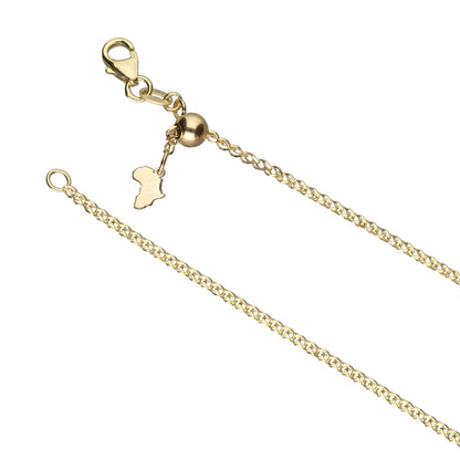 Wheat Adjustable Slider Chain with Africa Map Dangle- 9ct Yellow Gold