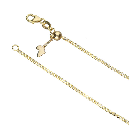 Wheat Adjustable Slider Chain with Africa Map Dangle- 9ct Yellow Gold