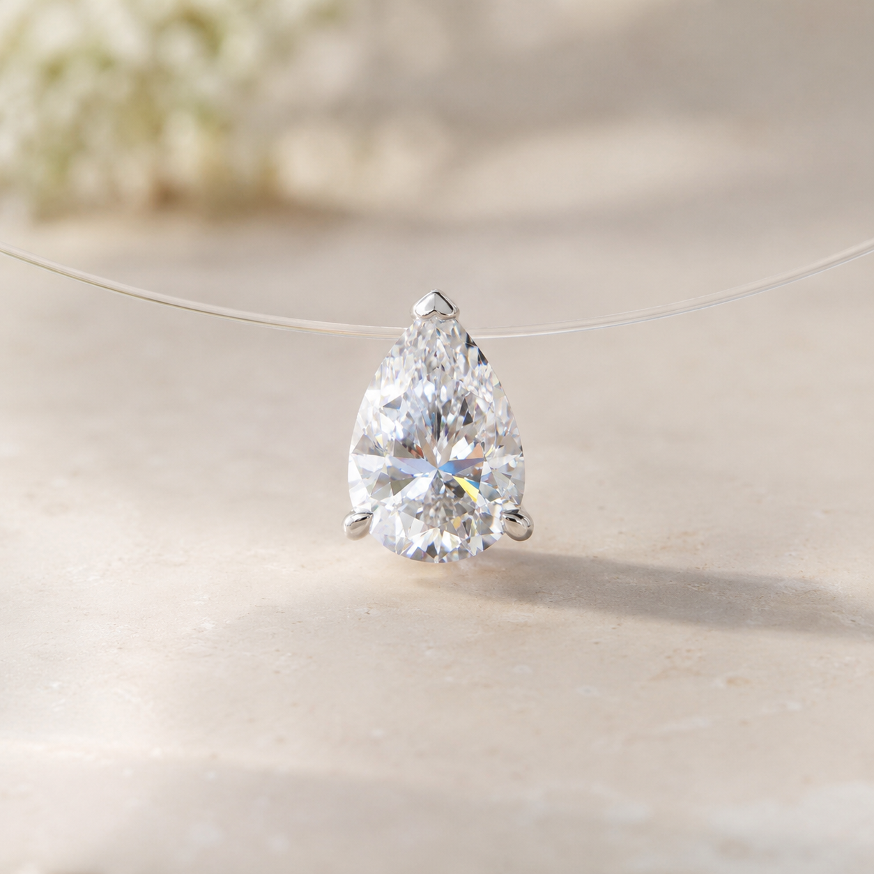 Moissanite Floating Pear Necklace