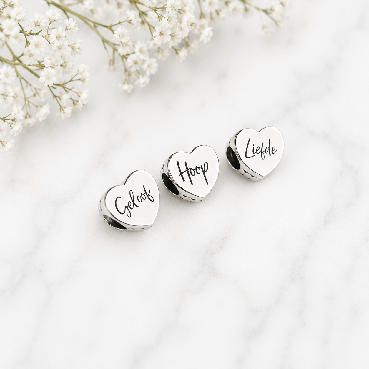 Love, Hope and Faith Heart Pandora Compatible Charm Set