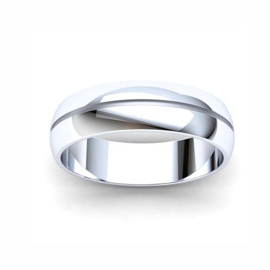 Men's Wedding Band: 925 Sterling Silver D-shaped band with single groove