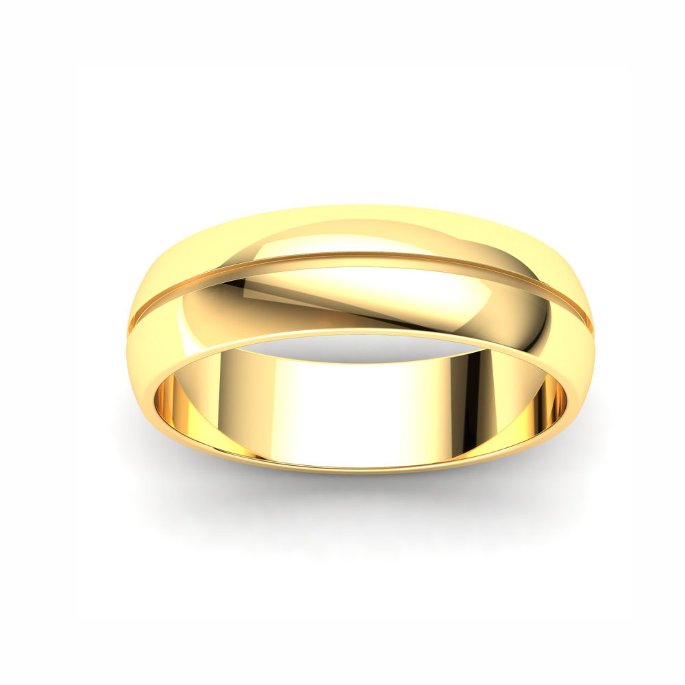 Men's Wedding Band: 9ct Yellow Gold D-shaped band with single groove