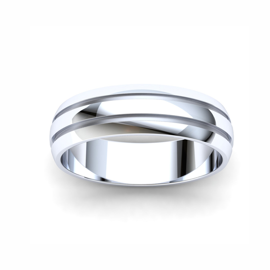 Men's Wedding Band: 925 Sterling Silver D-shaped band with double groove