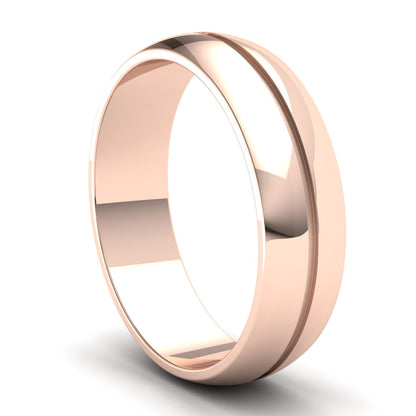 Men's Wedding Band: 9ct Rose Gold D-shaped band with single groove