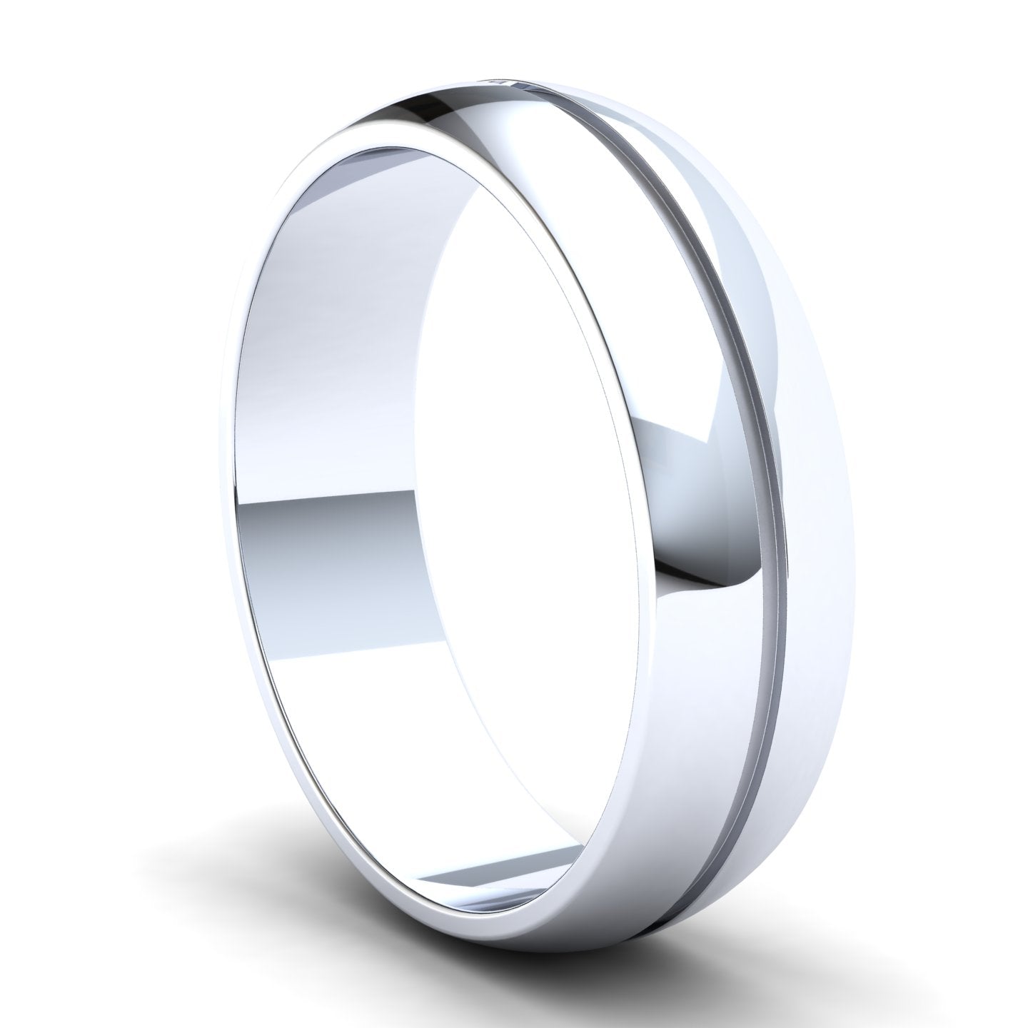 Men's Wedding Band: 9ct White Gold D-shaped band with single groove