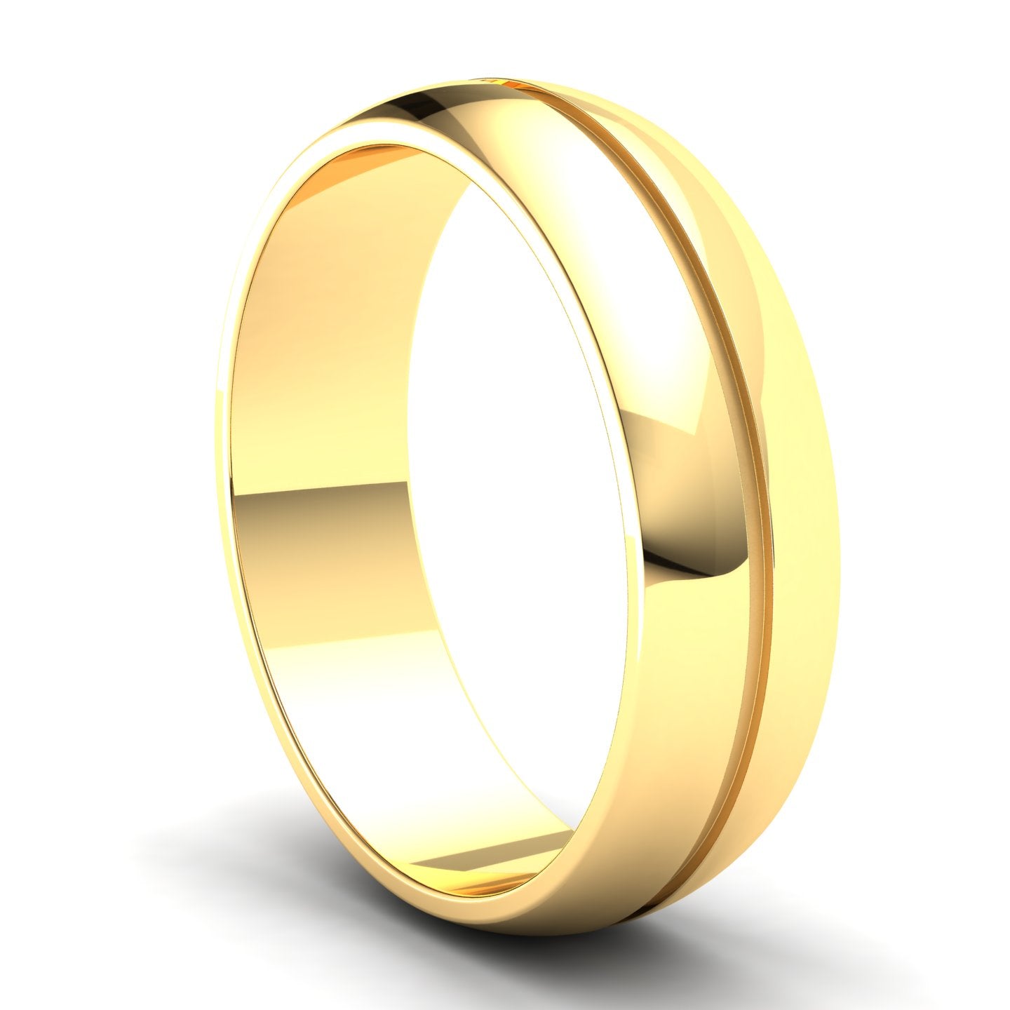 Men's Wedding Band: 9ct Yellow Gold D-shaped band with single groove