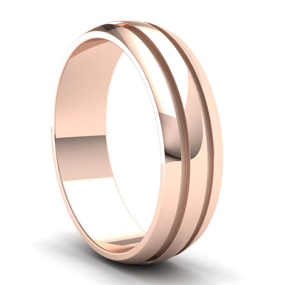 Men's Wedding Band: 9ct Rose Gold D-shaped band with double groove