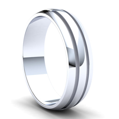 Men's Wedding Band: 925 Sterling Silver D-shaped band with double groove