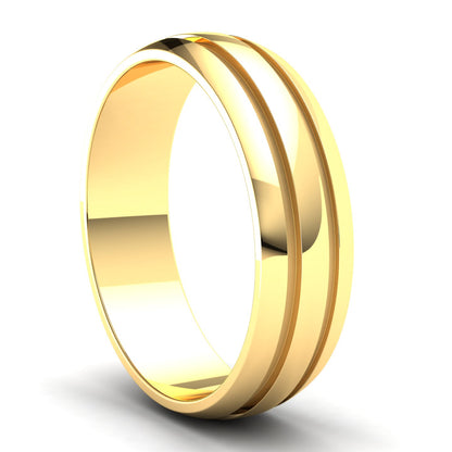 Men's Wedding Band: 9ct Yellow Gold D-shaped band with double groove