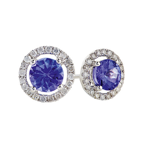 Round Tanzanite & Diamond Studs- 9ct White Gold