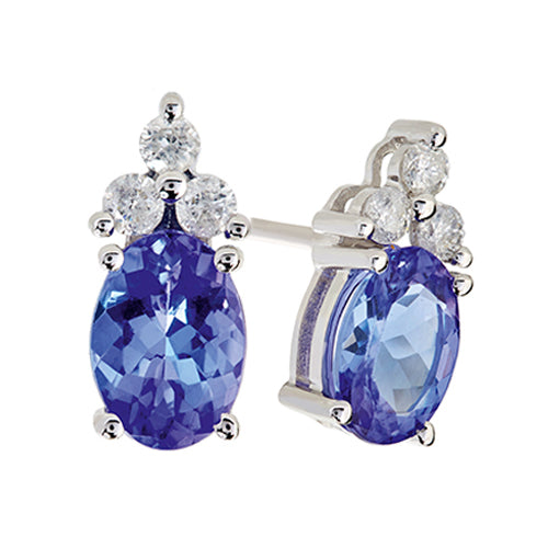 Oval Tanzanite & Diamond Stud Earrings- 9ct White Gold