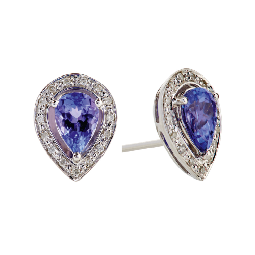 Tanzanite & Diamond Pear Stud Earrings- 9ct White Gold