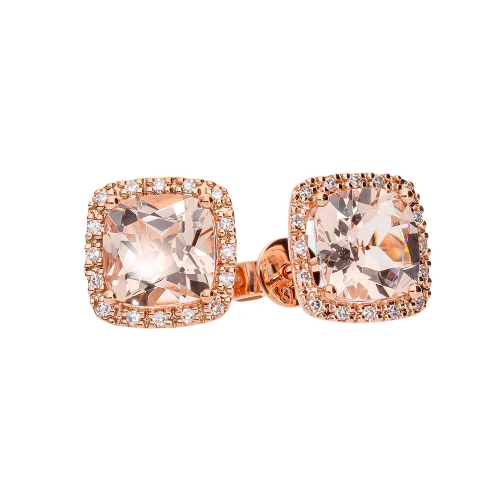 Cushion Cut Morganite & Diamond Earring- 9ct Rose Gold