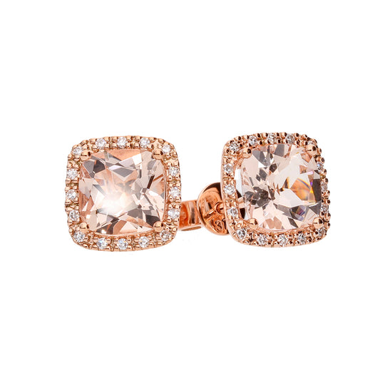 Cushion Cut Morganite & Diamond Earring- 9ct Rose Gold