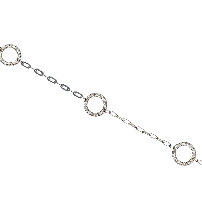 Multi Diamond Circle Paperclip Bracelet- 9ct White Gold