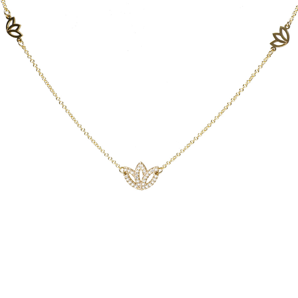 3 Protea Lab Grown Diamond Necklace- 9ct Yellow Gold