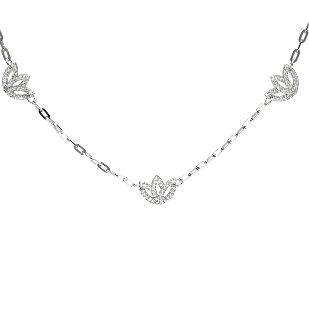 Protea 5 Station Paperclip Necklace- 9ct White Gold