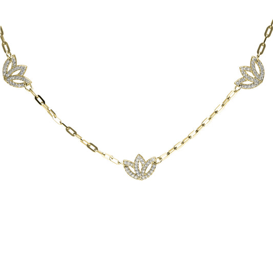 Protea 5 Station Paperclip Necklace- 9ct Yellow Gold