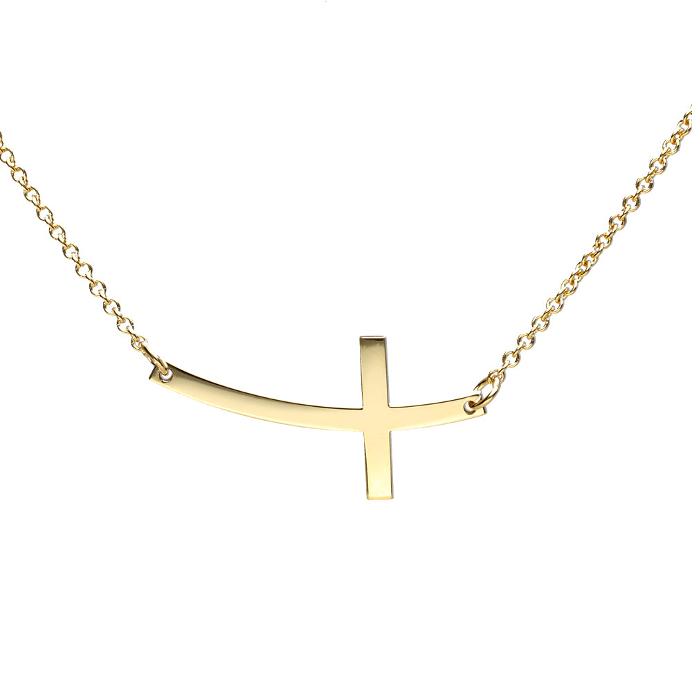Curved Cross on Chain (1.4mm)- 9ct Yellow Gold