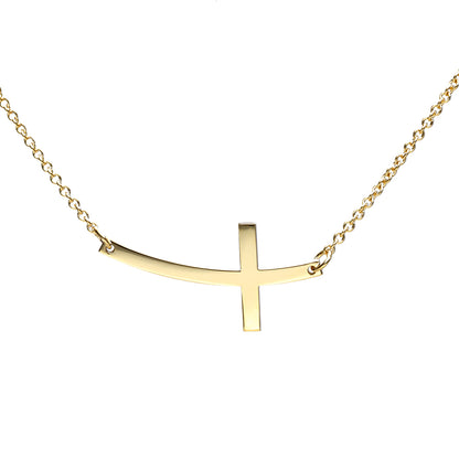Curved Cross on Chain (1.4mm)- 9ct Yellow Gold
