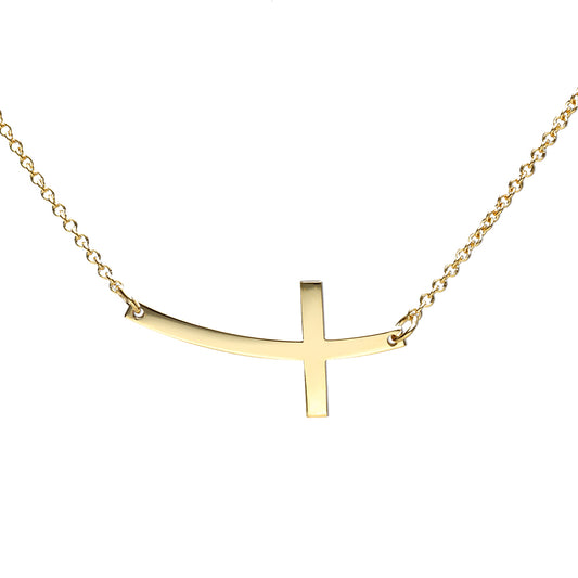 Curved Cross on Chain (1.4mm)- 9ct Yellow Gold
