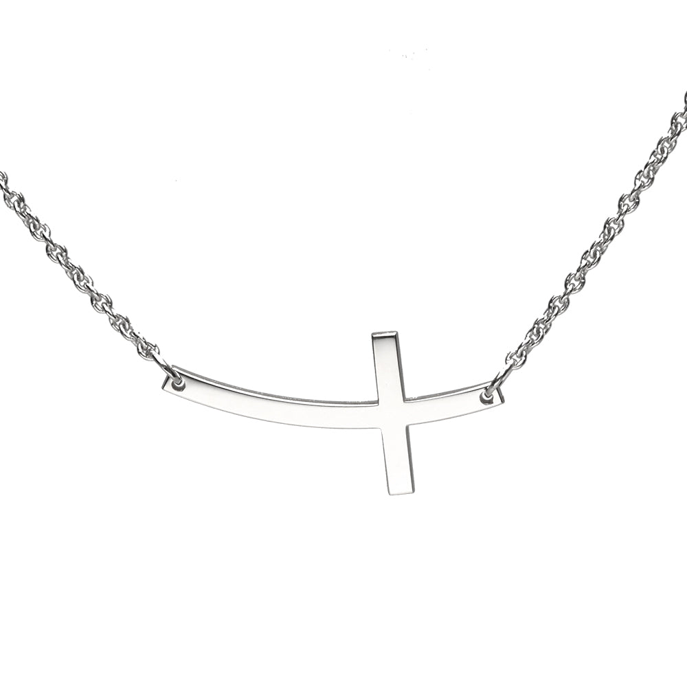 Curved Cross on Chain (1.4mm)- Sterling Silver