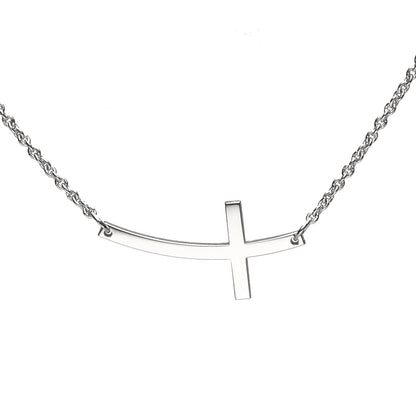 Curved Cross on Chain (1.4mm)- 9ct White Gold